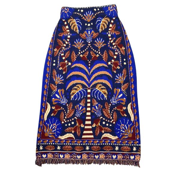 Farm Rio Nature Beauty Blue Scarf Knit Midi Skirt